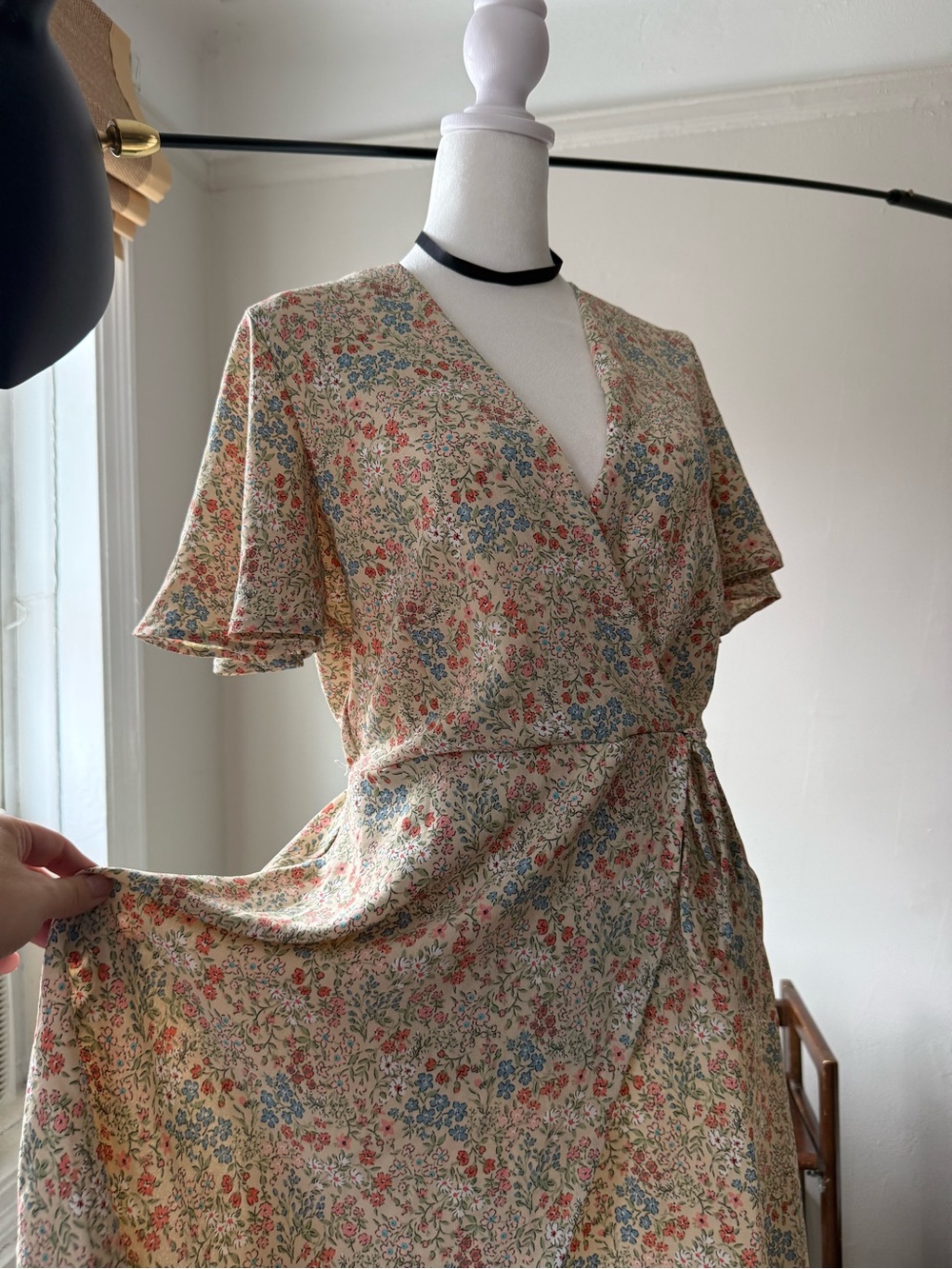 Floral Wrap Midi Dress - Cream Multicolor